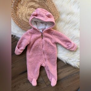 Carters Baby Girl Pink Teddy Fleece Hooded Bunting Jumpsuit Coat Size 3 Months